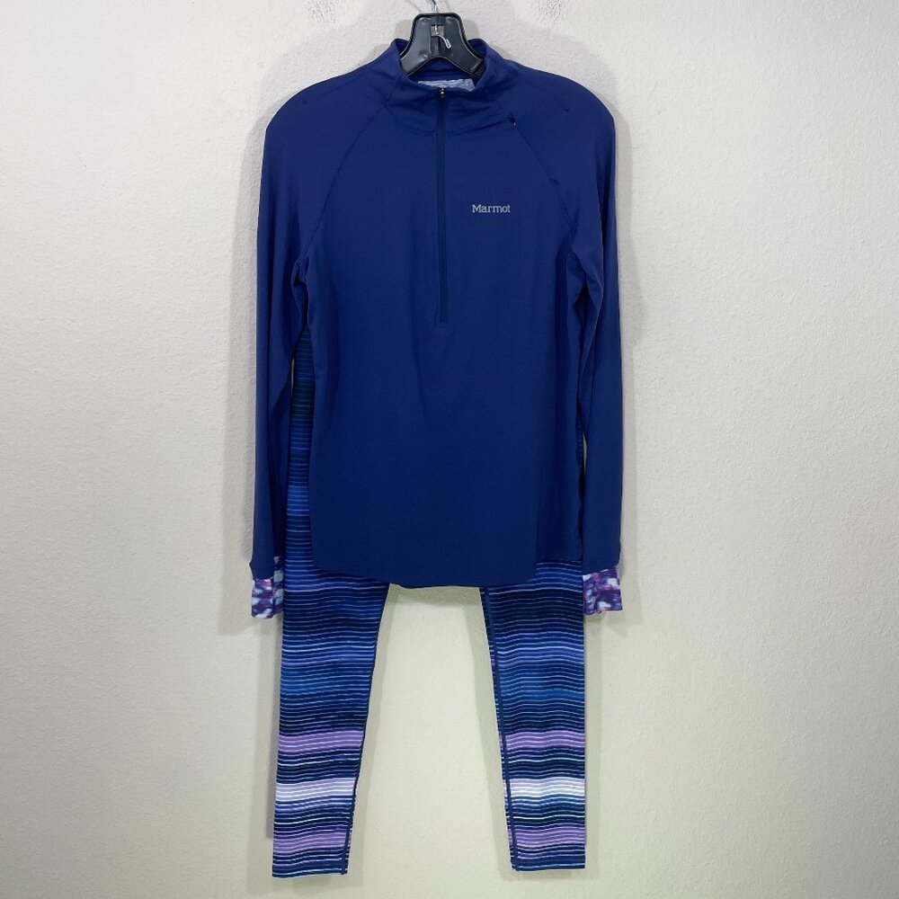 Marmot Women’s Size M 1/4 Zip Top‎ + Leggings Set Purple Thumb Holes Athletic